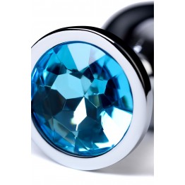 Анальная втулка Metal by TOYFA, металл, серебряная, с голубым кристаллом, 8 см, Ø 3,4 см, 85 г