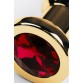 Анальная втулка Metal by TOYFA, металл, золотистая, с кристаллом цвета dark рубин, 14 см, Ø 3,4 см, 